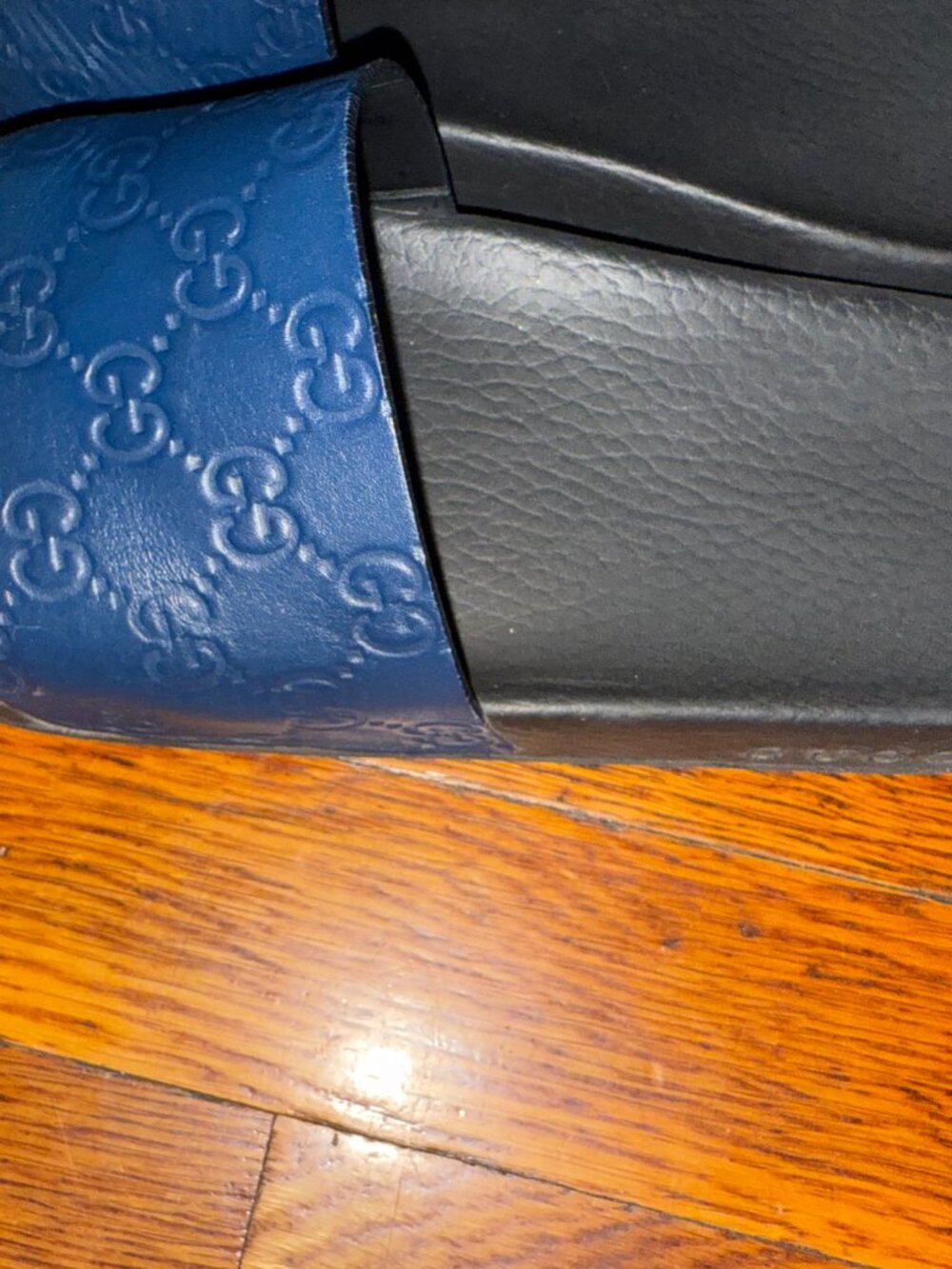 Gucci Leather Slides Women's Size: 9 Guccissimia Navy Blue - Picture 2 of 12